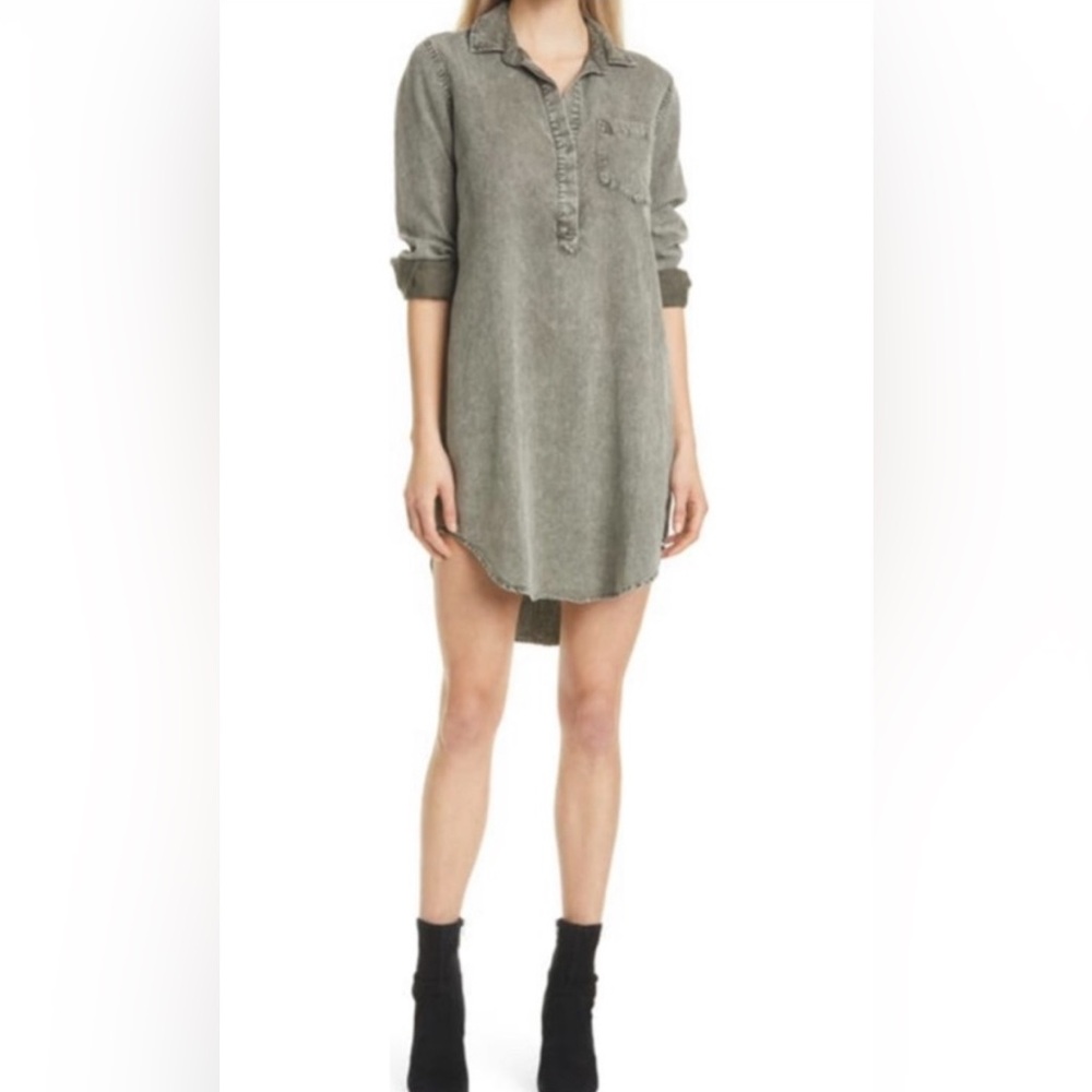 Rails Women Washed Olive Green Acid Wash Long Sleeve Shirt Dress Size‎ S